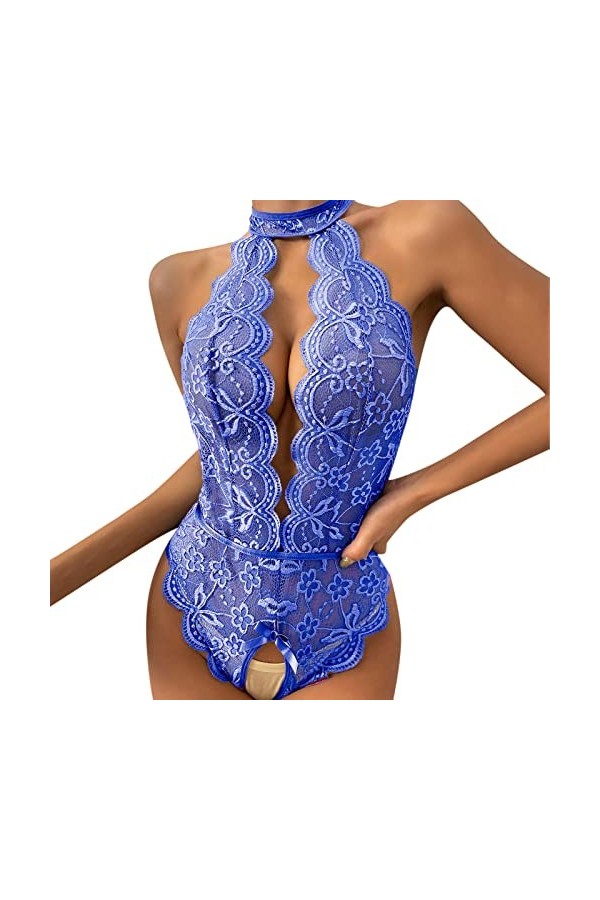 Fulidngzg Lingerie sexy pour femme - En maille - Lingerie gainante - Nuisette ouverte - Lingerie érotique - Entrejambe ouvert