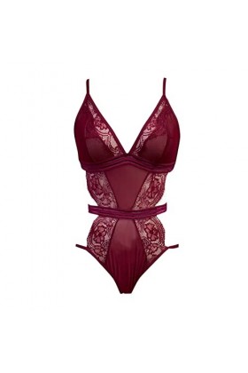 liaddkv Dentelle V Teddy une pièce Deeply Sexy Bébé Poupée Femme Costume Sexy Noël Lingerie, rouge, M