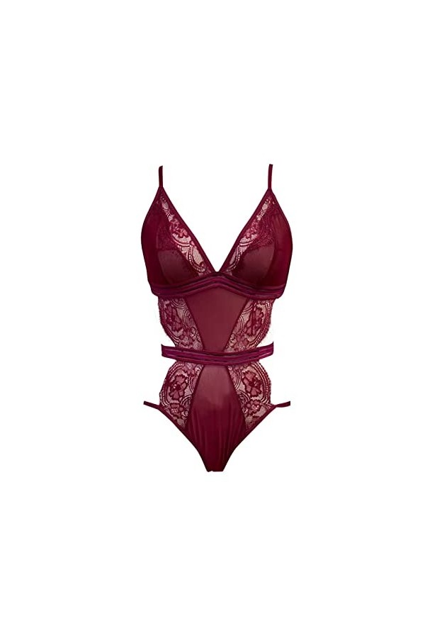 liaddkv Dentelle V Teddy une pièce Deeply Sexy Bébé Poupée Femme Costume Sexy Noël Lingerie, rouge, M