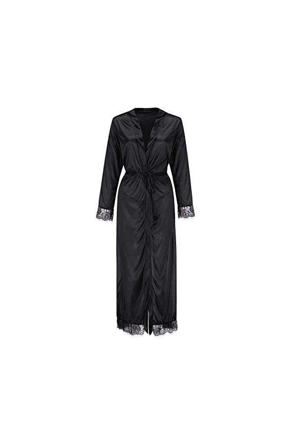 liaddkv Robe de nuit sexy en soie pour femme Jaune, Noir , L