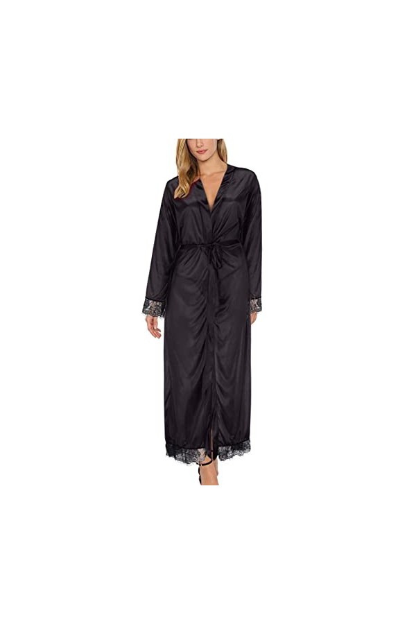 liaddkv Robe de nuit sexy en soie pour femme Jaune, Noir , L