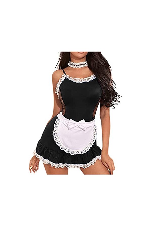 liaddkv Lingerie sexy - Tenue Frisky French - Costume sexy pour femme - Néoprène - Lingerie noir, M 