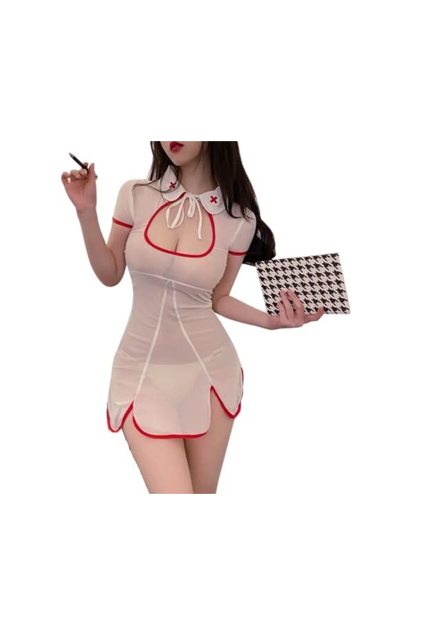 LureZone Costume dinfirmière sexy pour femme - Costume dinfirmière coquine - Lingerie de costumade, de jeu de rôle - Body a