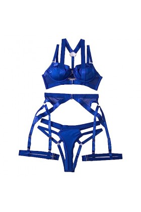 ZDJSWJ Femmes Lacets Garter sous-vêtements Fleurs Dentelle Push Up Ceinture Set sous-vêtements Dentelle Bas Collants sous-vêt