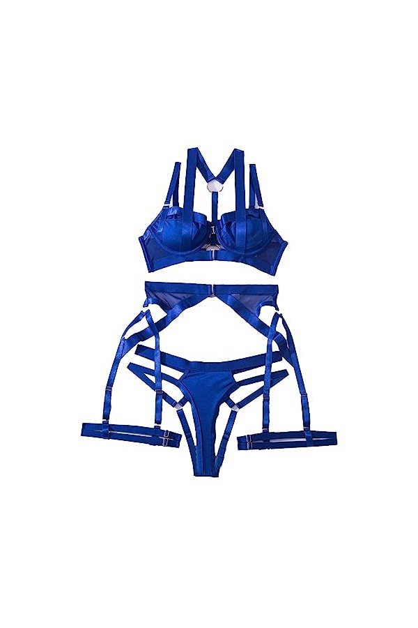 ZDJSWJ Femmes Lacets Garter sous-vêtements Fleurs Dentelle Push Up Ceinture Set sous-vêtements Dentelle Bas Collants sous-vêt