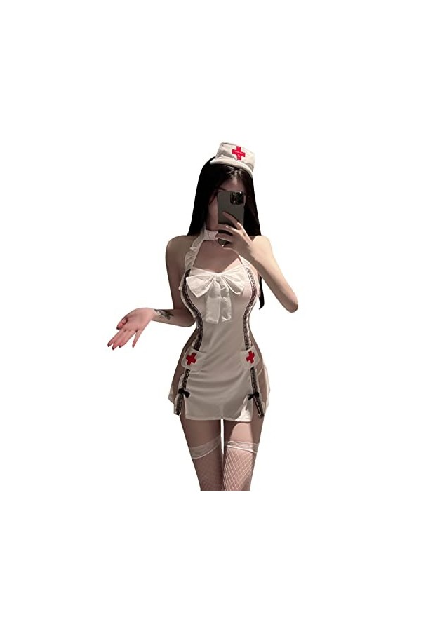 LureZone Costume dinfirmière sexy pour femme - Costume dinfirmière coquine - Lingerie de costumade, de jeu de rôle - Body a
