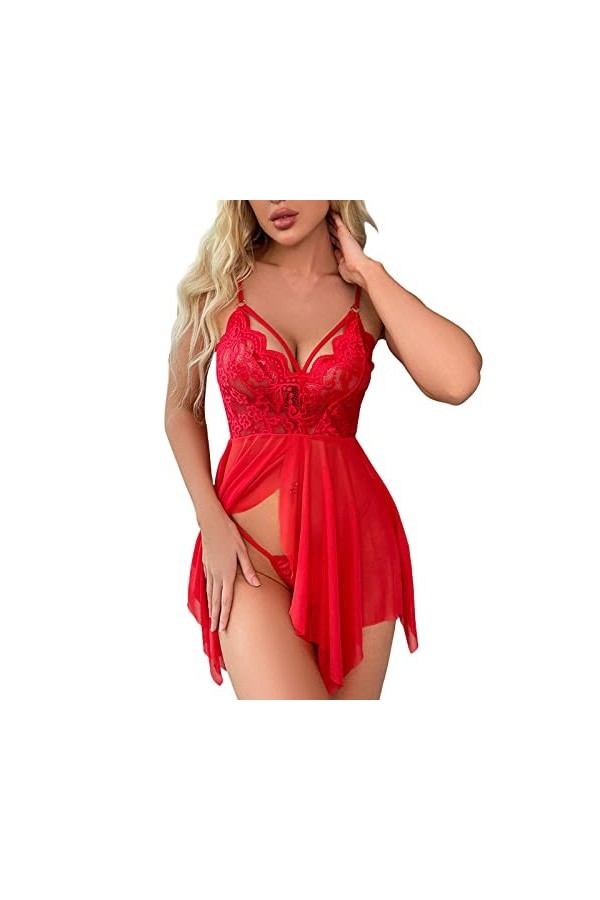 Nuisette Lingerie Femme Sexy sous Vêtements Sissy Érotique Push Up Mini Robe Ouverte Chemise Valentin Nuisette See Through Fo