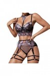 Lingerie Sexy pour Femme Costume Trois pièces pour Femmes Mesh Love Split sous-vêtements Sexy Impudique Lingerie Black, S 