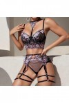 Lingerie Sexy pour Femme Costume Trois pièces pour Femmes Mesh Love Split sous-vêtements Sexy Impudique Lingerie Black, S 