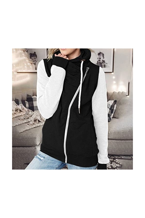 Gefomuofe Sweat-shirt à capuche pour femme - Vintage - Surdimensionné - Pour lautomne - Fermeture éclair - Avec capuche, c b