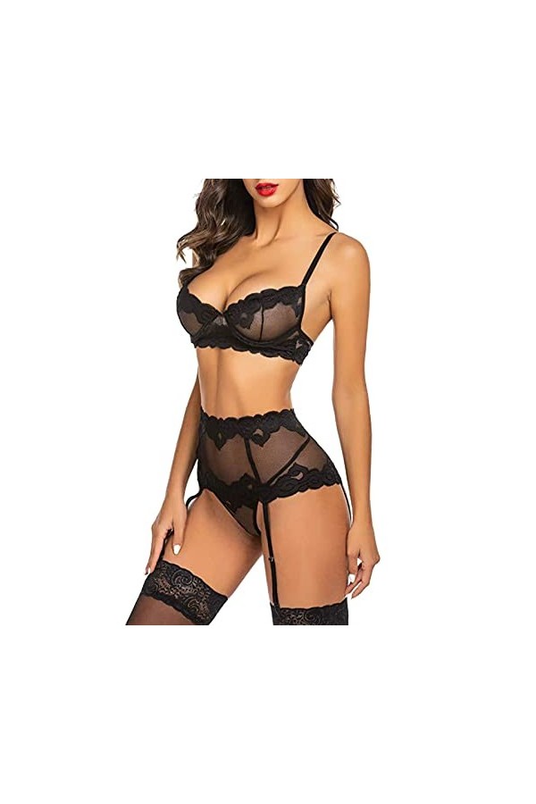 Dentelle Sexy Jarretière Set De Deux Femmes Couleur Unie Jarretière Maille Serrage En Dentelle Grande Taille Sexy Ceinture Pl