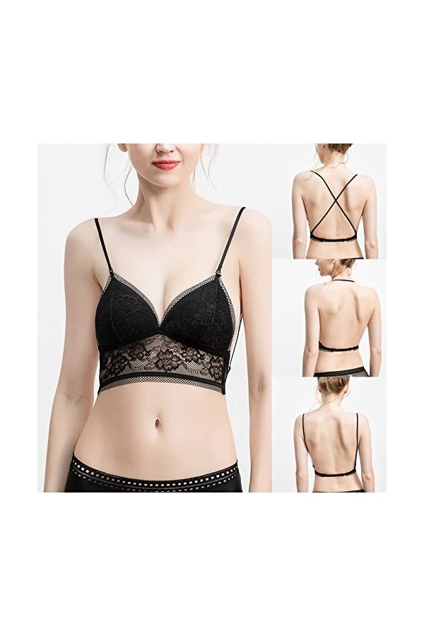 Soutien-Gorge Dos Femme Dentelle Forme U Soutien-Gorge Dos 38B Noir Menstruelle Adolescente Abondant Black, XL 