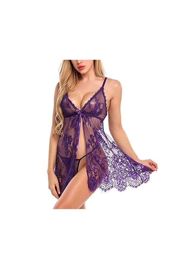 Générique Chemises De Nuit Sexy Femme sous-VêTements Amusants pour Femme Sexy Dentelle Maille Voir à Travers Les sous-VêTemen