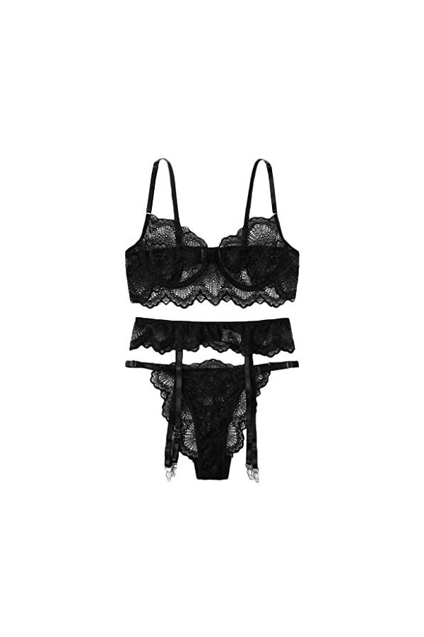 UOWEG Soutien-Gorge jarretière Noir String S-3XL sous-vêtements pour Femmes Lingerie Sexy Dentelle sans Fil intimes Lingerie 
