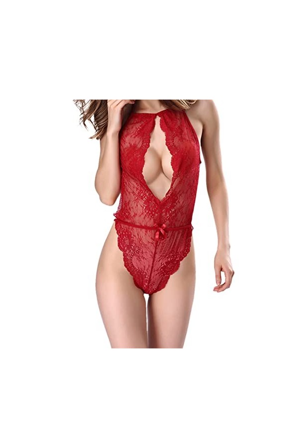 LDadgf Ensemble de lingerie push-up sans bretelles pour femme, rouge, XXL