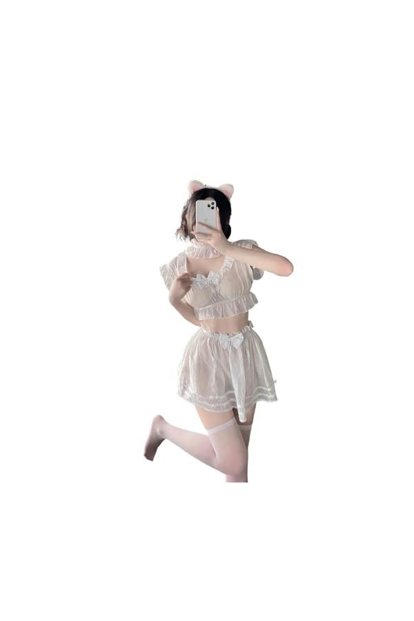 LureZone Costume de soubrette Lolita pour jeu de rôle - Lingerie sexy - Robe de soubrette - Cosplay 6717blanc 