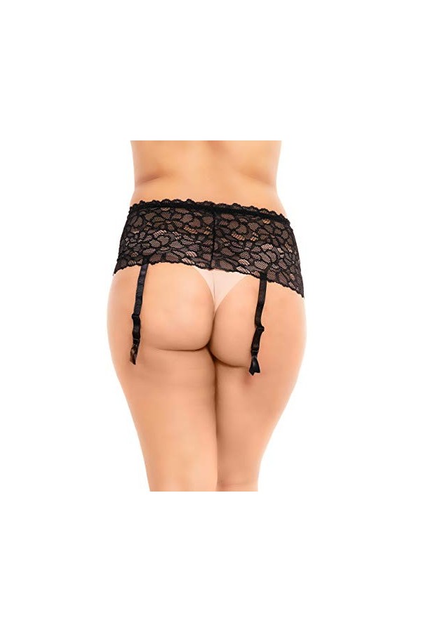 BIGGI BIG Flowers Spitze Strumpfgürtel Strapsgürtel Strumpfhalter Strapshalter Fleurs Dentelle Porte-Jarretelles, Schwarz, 54