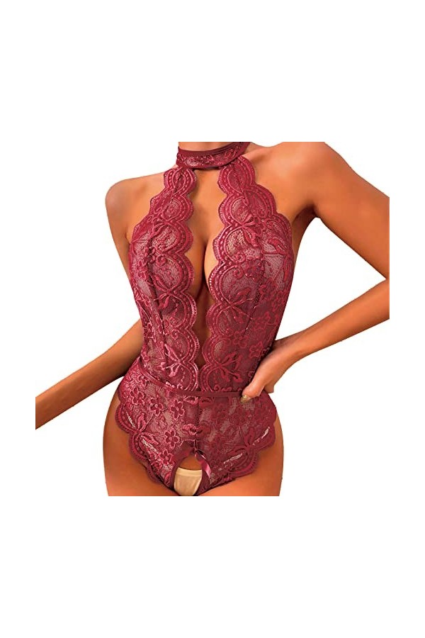 Fulidngzg Lingerie sexy pour femme - En maille - Lingerie gainante - Nuisette ouverte - Lingerie érotique - Entrejambe ouvert