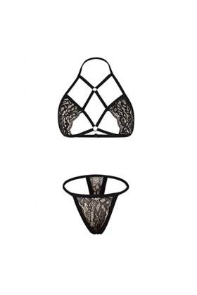 MODSGUE Y Body Bikini en dentelle sexy avec string et string ouvert, Noir , M