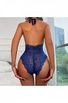 UOWEG Womens Halter Lingerie Lace Teddy Body Nightwear Deep V Lace Underwear Plus Size Harnais Lingerie Blue, M 