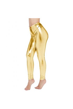 Pure Color Stretch Slim Sexy Interest Legging en cuir clair pour femme Bandage Lingerie Sexy, jaune, XXL