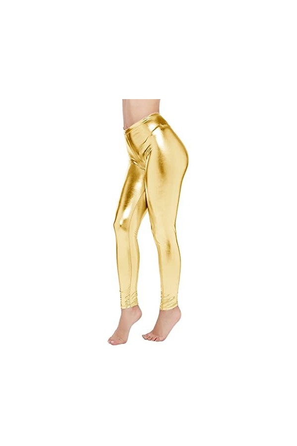 Pure Color Stretch Slim Sexy Interest Legging en cuir clair pour femme Bandage Lingerie Sexy, jaune, XXL