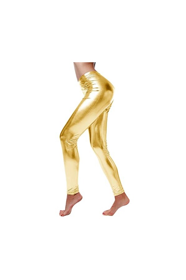 Pure Color Stretch Slim Sexy Interest Legging en cuir clair pour femme Bandage Lingerie Sexy, jaune, XXL