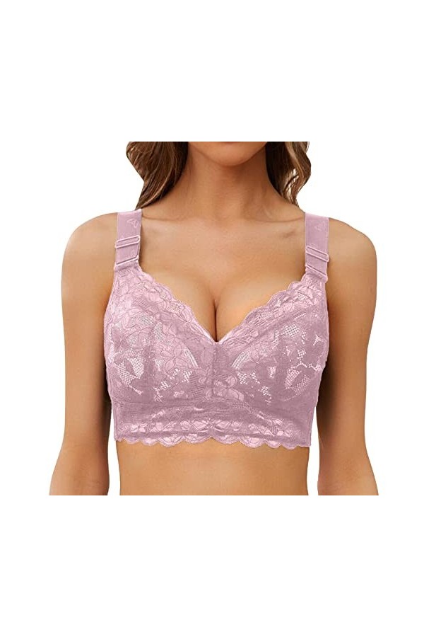 Zannycn Bralette Soutien-gorge dallaitement sans armatures pour femme - Solide - Grande taille, Rose, 105D