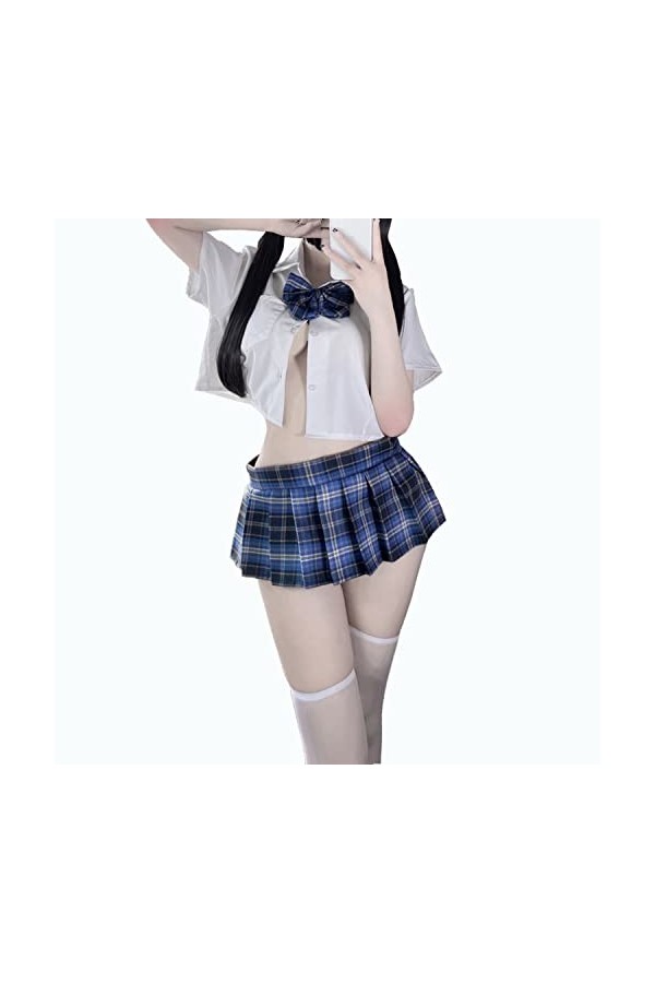 LureZone Uniforme décolière japonaise sexy avec mini chemise et jupe plissée 2567-1 noir 