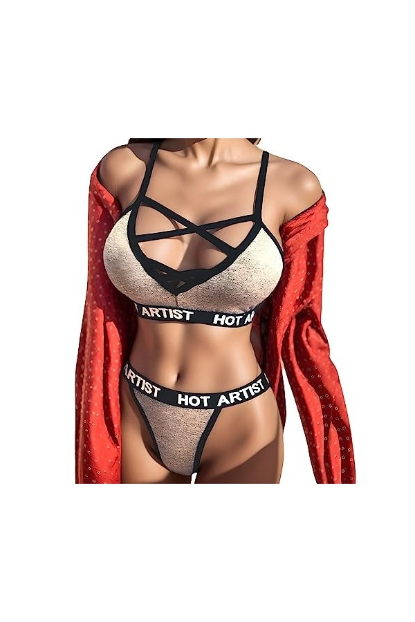 Zannycn Ensemble de lingerie sexy pour femme - Ensemble licol - Tenue sexuelle - Ensemble de sous-vêtements pour femme - Sout