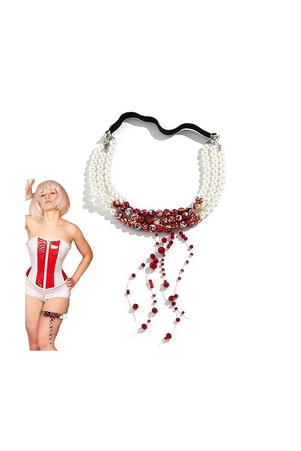 Visiblurry Jambe Sexy - Jambe Cuisse dhalloween pour Les Femmes Sexy - Banélastique, Pompons dimitation Perles, Fausses Gou