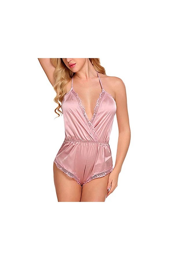 UOWEG Sexy Femmes Dentelle Satin Body Sexy Teddy Lingerie Dos Combinaison sous-vêtements Ensemble De Lingerie en Dentelle Pi