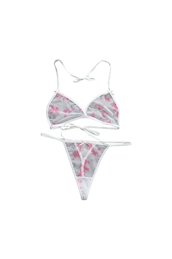 Maille imprimée pour femmes à lintérieur des sous-vêtements émotionnels assortis ensemble de soutien-gorge à lacets Sexy den