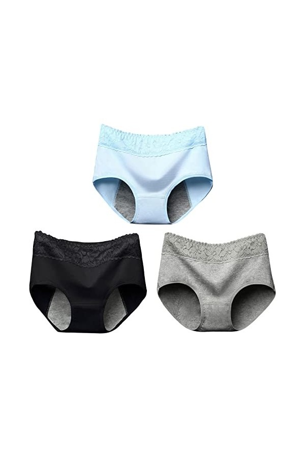 OIUHJN Culottes pour filles et femmes - 3 pièces - Sous-vêtements menstruels pour femmes - Culotte en dentelle - Culotte tail