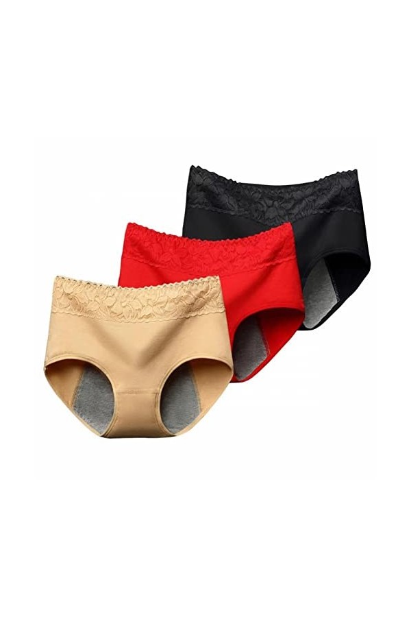 OIUHJN Culottes pour filles et femmes - 3 pièces - Sous-vêtements menstruels pour femmes - Culotte en dentelle - Culotte tail