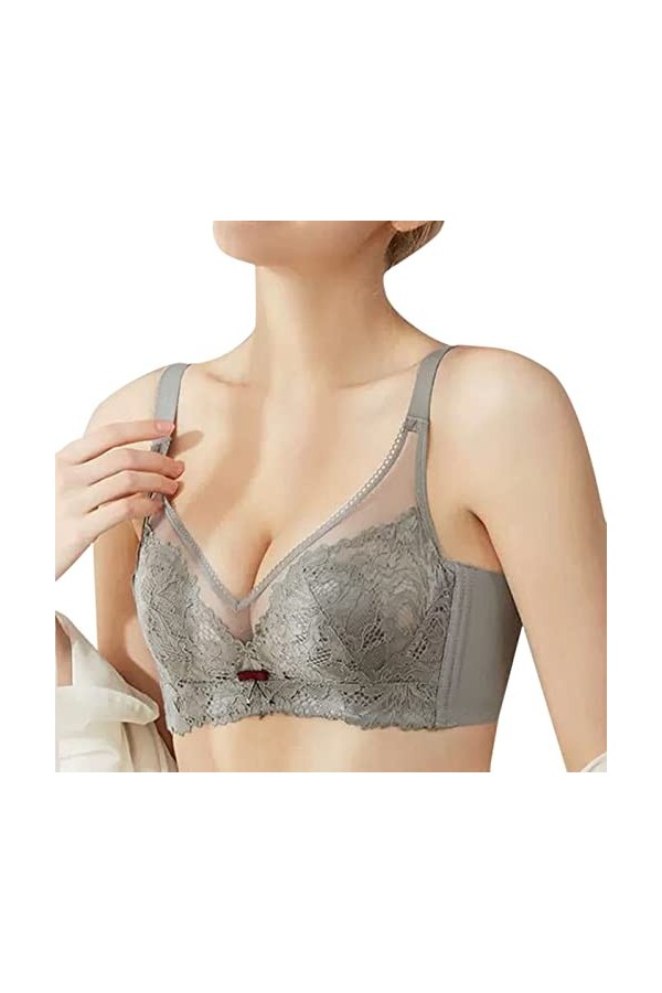HANXIULIN Soutien-gorge pour femme - En coton - Sans rembourrage - Avec dentelle florale découpée - Soutien-gorge sans armatu