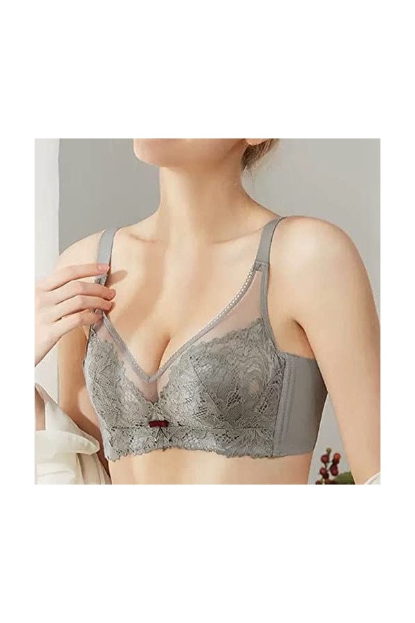 HANXIULIN Soutien-gorge pour femme - En coton - Sans rembourrage - Avec dentelle florale découpée - Soutien-gorge sans armatu