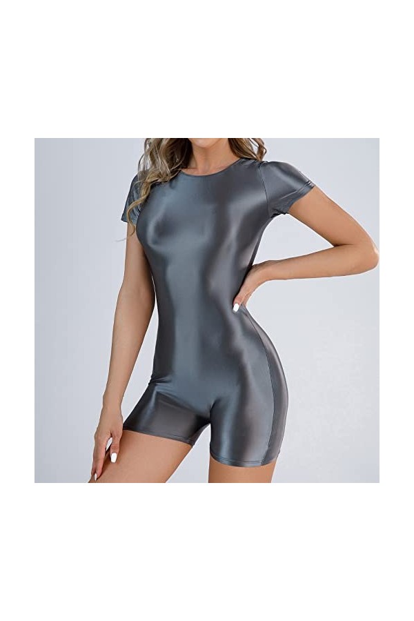 CreoQIJI Robe Femme Brillant Soie Slip Front Sans Coutures Shorts Collants Sexy Lingerie Sexy Lingerie Séduire, gris, XL