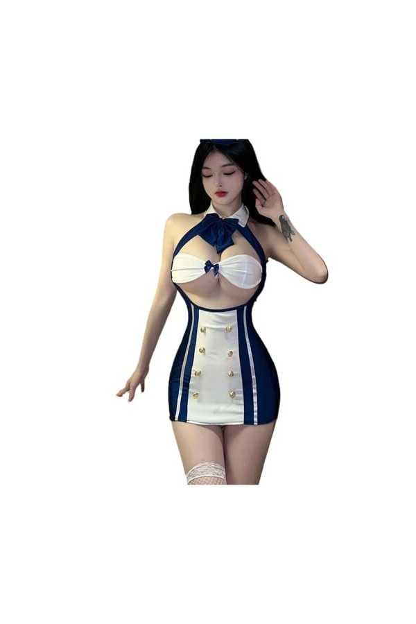 LureZone Ensemble de lingerie sexy pour femme - Tenue dhôtesse de lair - Uniforme mignon et sexy - Cosplay 8773 blanc 