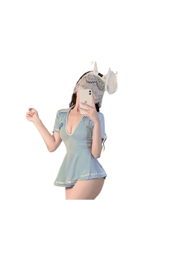 LureZone Ensemble de lingerie sexy pour femme - Tenue dhôtesse de lair - Uniforme mignon et sexy - Cosplay 8773 blanc 