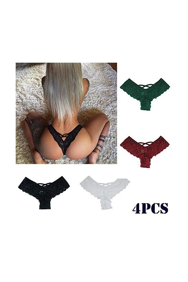 6pcs /4pcs Slip De Dentelle Sexy Strings Grande Taille Femmes Sexy Tangas Erotique Briefs Culottes Creux Dentelle élastique T