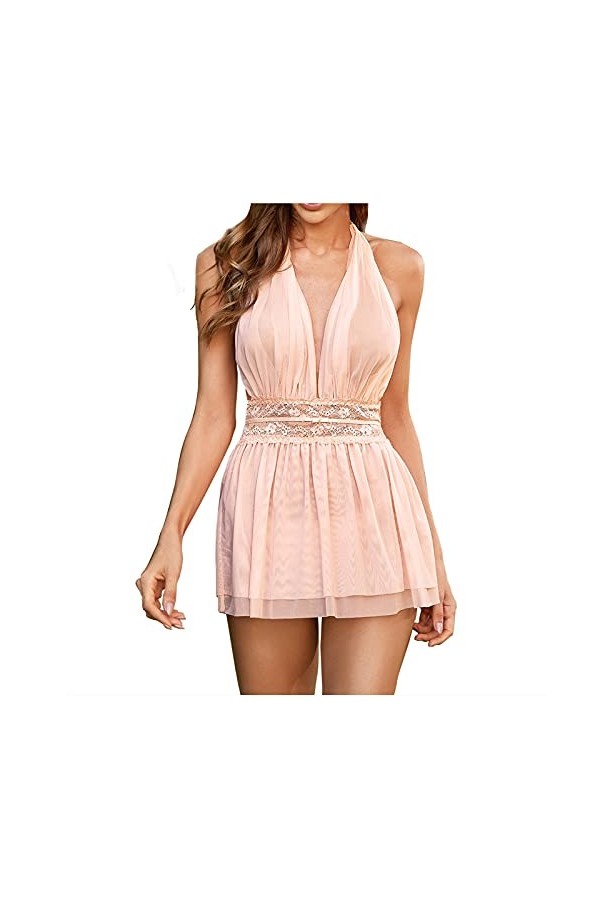 Lingerie Femme Sexy Ensemble Homme Sexy Hot y.2k Femmes Sexy Lingerie Transparente Halter Dentelle Pyjama sous-vêtements Robe