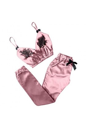 Lingerie Femme Sexy Ensemble Homme Sexy Hot y29k Sexy Women Bowknot V-Neck Tache Camisole Eyelash Pyjama Pantalon Set Dentell