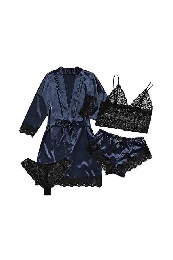 Ncenglings Peignoir Polaire Courte sous-vêtements en V Profond Body Robes Cou Sexy 4 pièces Jarretière Lingerie Femmes Dentel
