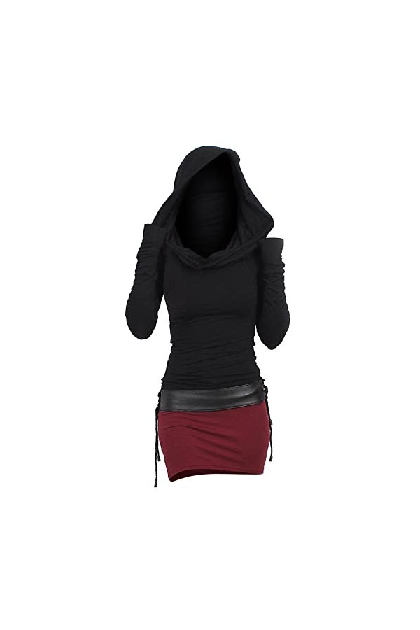 KBOPLEMQ Vêtements médiévaux pour femme - Tunique - Mini robe moulante - Robe dhiver - Costume dHalloween - Robe pull à cap