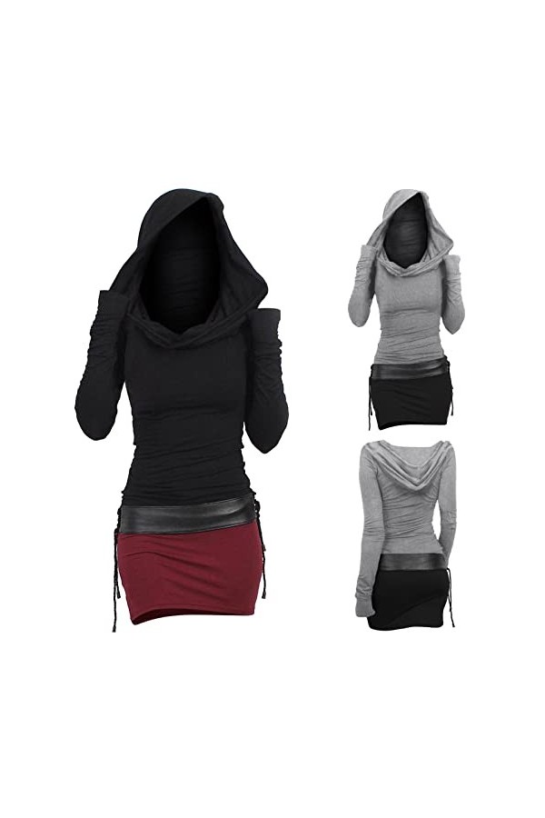 KBOPLEMQ Vêtements médiévaux pour femme - Tunique - Mini robe moulante - Robe dhiver - Costume dHalloween - Robe pull à cap