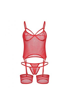 Lingerie Sexy Femme Soutien-Gorge et Thong Le Polyester pour shabiller en Dehors de Lady Lingerie Tulle Wine, XXL 