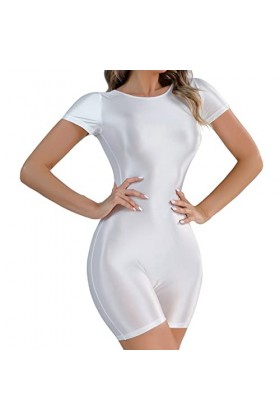 CreoQIJI Robe Femme Brillant Soie Slip Front Sans Coutures Shorts Collants Sexy Lingerie Sexy Lingerie Séduire, Blanc., L