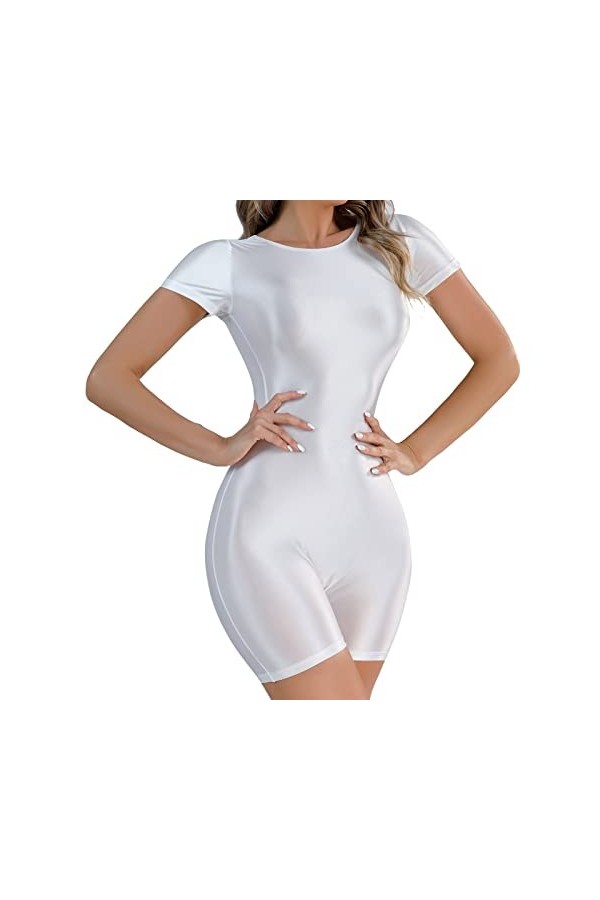 CreoQIJI Robe Femme Brillant Soie Slip Front Sans Coutures Shorts Collants Sexy Lingerie Sexy Lingerie Séduire, Blanc., L