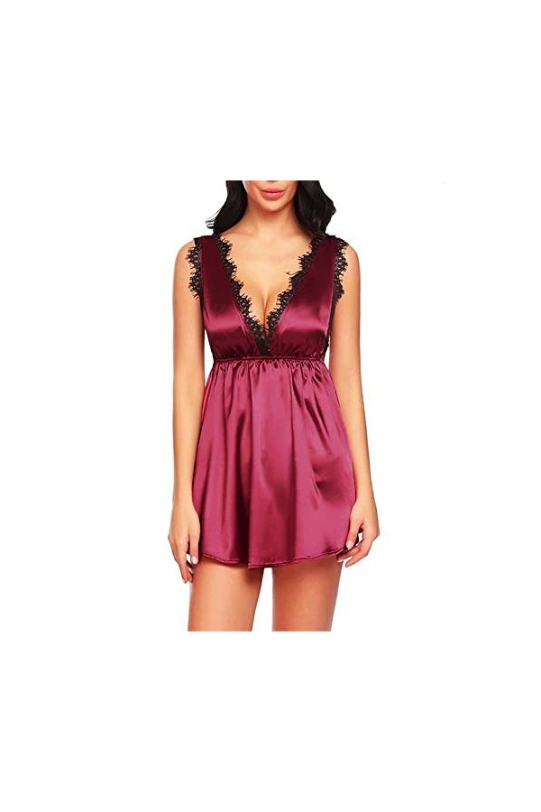 Viunychn Sous-vêtements sexy pour femme en dentelle rouge avec jarretelles Babydoll Sous-vêtements pour femmes Body pour femm